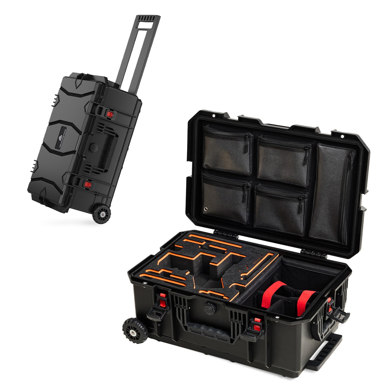 COWVIE Wetterfestes Hartschalen-Geheuse für DJI Gimbal, Trolleykoffer mit Rollen, Ausziehbarer Griff, Klett-Trennwände & Gurte, IP67 Wasserdicht & Staubdicht für Kamera, Drohnen & Equipment