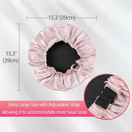 Miniatura 3 de Gorro reversible de satén de seda para dormir, gorra de satén ajustable grande para mujeres con cabello rizado