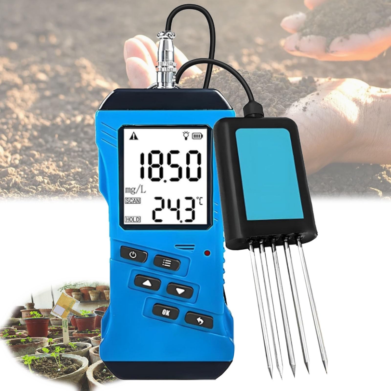 Testeur de sol multi-paramètres NPK et pH avec détection d'humidité