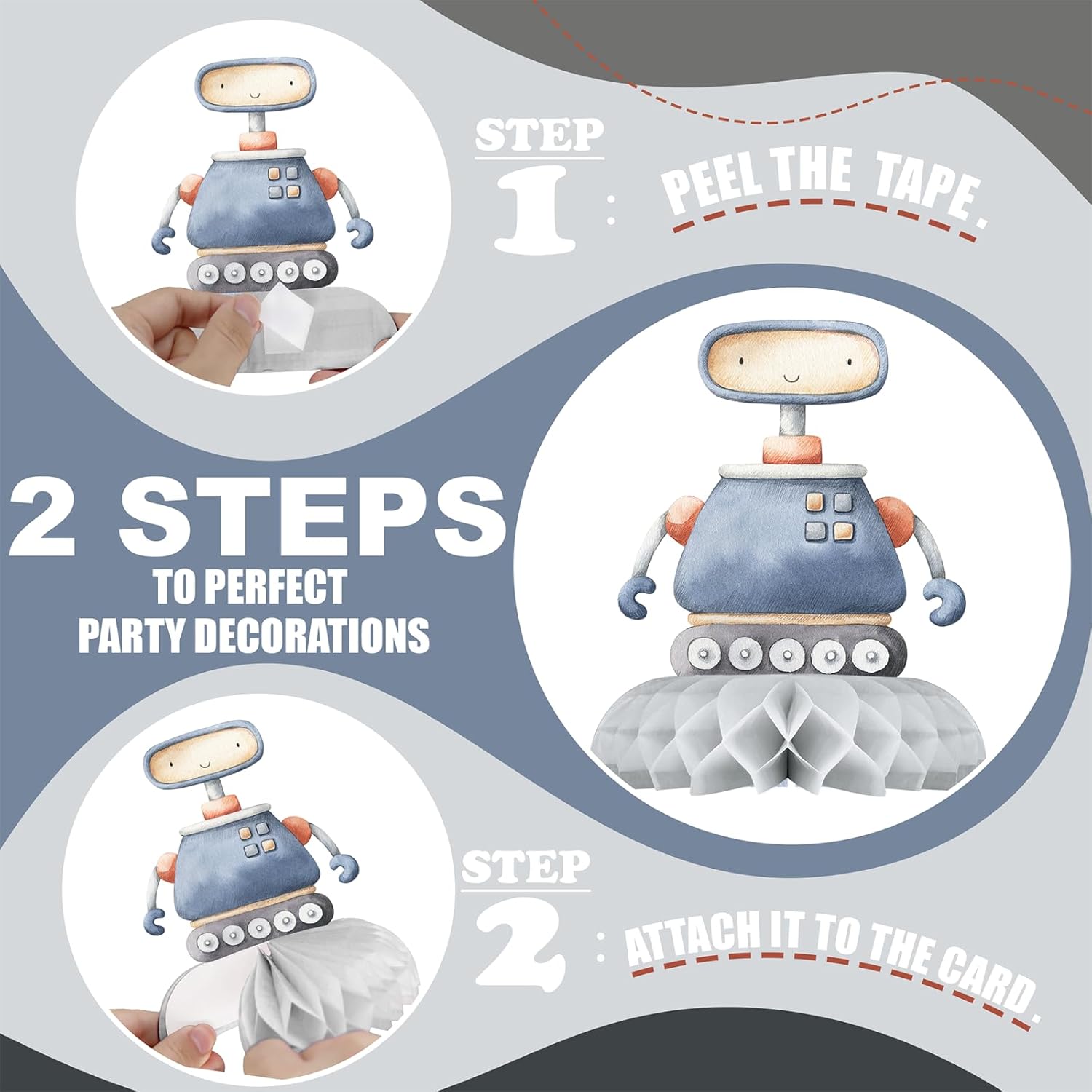 12 Pack Robot Table Decorations - Robot Party Decorations for Kids' Birthday and Baby Shower - Robot Table Toppers