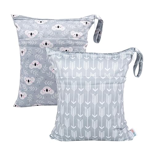 Miniatura 219 de ALVABABY 2 bolsas de pañales de tela para ropa húmeda, reutilizables con dos bolsillos con cremallera, para viajes, playa, piscina, guardería, 01
