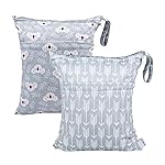 ALVABABY 2pcs Cloth Diaper Wet Dry Bags Waterproof Reusable with Two Zippered Pockets Travel Beach Pool Daycare Soiled Baby Items Yoga Gym Bag for Swimsuits or Wet Clothes L-YX3536