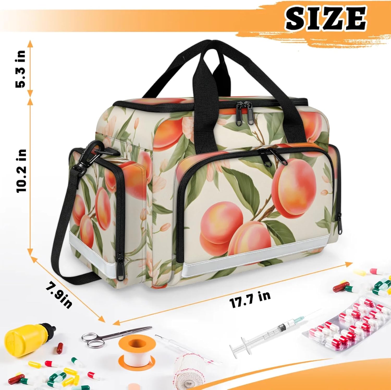 First Aid Bags Empty, Tasty Peach Emergency Bag First Aid Kit Multiple Compartment Kit Carrier On Call Trauma Bag for Paramedics Emergency Medical Supplies Kit