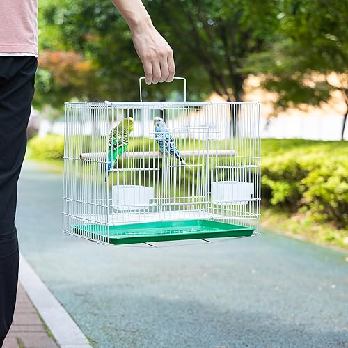 Miniatura 5 de Kuzino Jaula de viaje para pájaros pequeños, económica y ligera, para periquitos, tortolitos, loros, pinzones, canarios, conejos con alambre blanco,