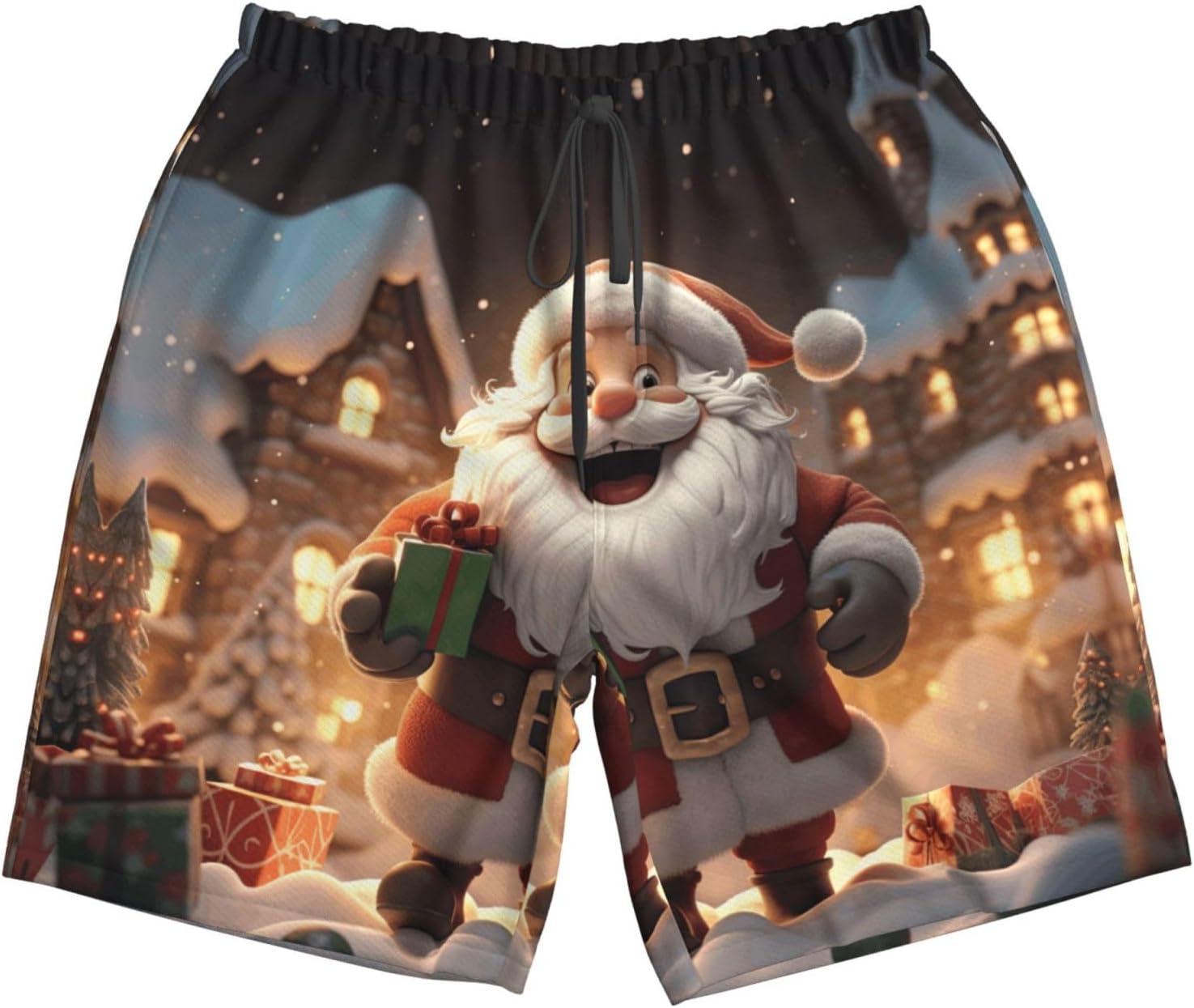 Christmas Santa Claus Print Mens Casual Shorts Drawstring Summer Beach Stretch Shorts Novelty Swimtrunks