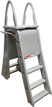 Confer Plastics 7200 Roll Guard fits Above-Ground Pool Heights from 48 to 56 A Frame Safety Ladder for Above Ground Outdoor Patio Swimming Pool Platform Ladder with Step Barrier Warm Grey