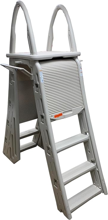 Confer Plastics 7200 Roll Guard fits Above-Ground Pool Heights from 48 to 56 A Frame Safety Ladder for Above Ground Outdoor Patio Swimming Pool Platform Ladder with Step Barrier Warm Grey