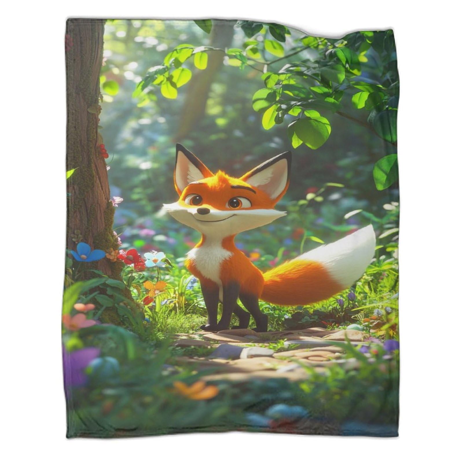 Couverture Polaire Renard 3D en flanelle douce 100x130cm pour canapé