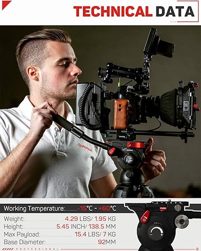 Miniatura 9 de IFOOTAGE Cabezal de trípode de video Cabezal de arrastre fluido para cámaras DSLR, videocámara, monopie y trípodes, Komodo K5