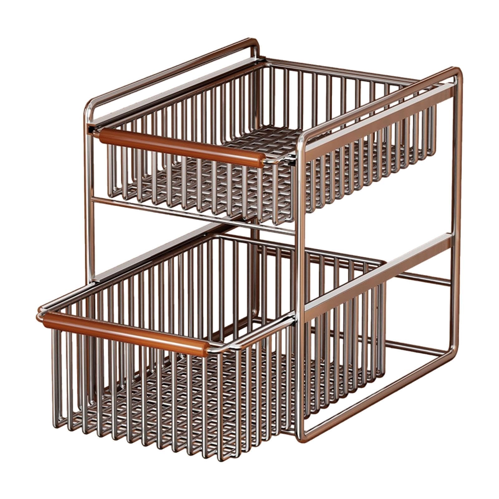 Fenteer Cesta de Almacenamiento Bajo Fregadero Organizador Deslizante Soporte de Armario Estante para Despensa de 2 Niveles con Diseño Ventilado de Acero Ade, tal como se describe, Pequeño