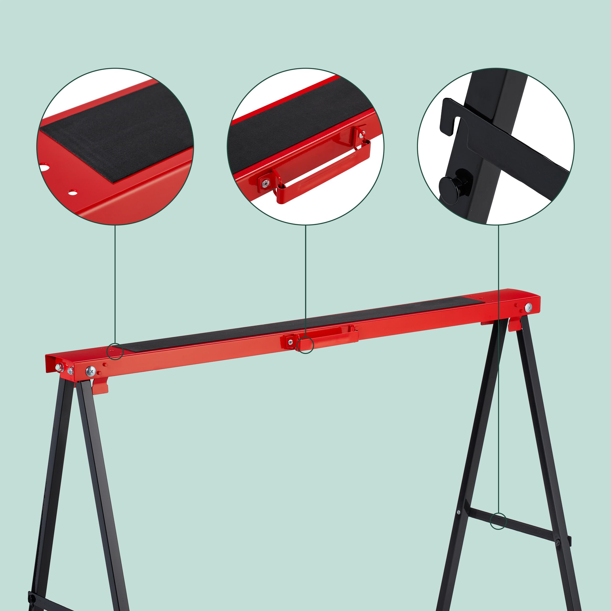 Relaxdays Tréteau de Travail, 2 pièces, Pliable, 100 kg, HxLxP : 78 x 100 x 49 cm, tréteau Polyvalent, Acier, Rouge/Noir