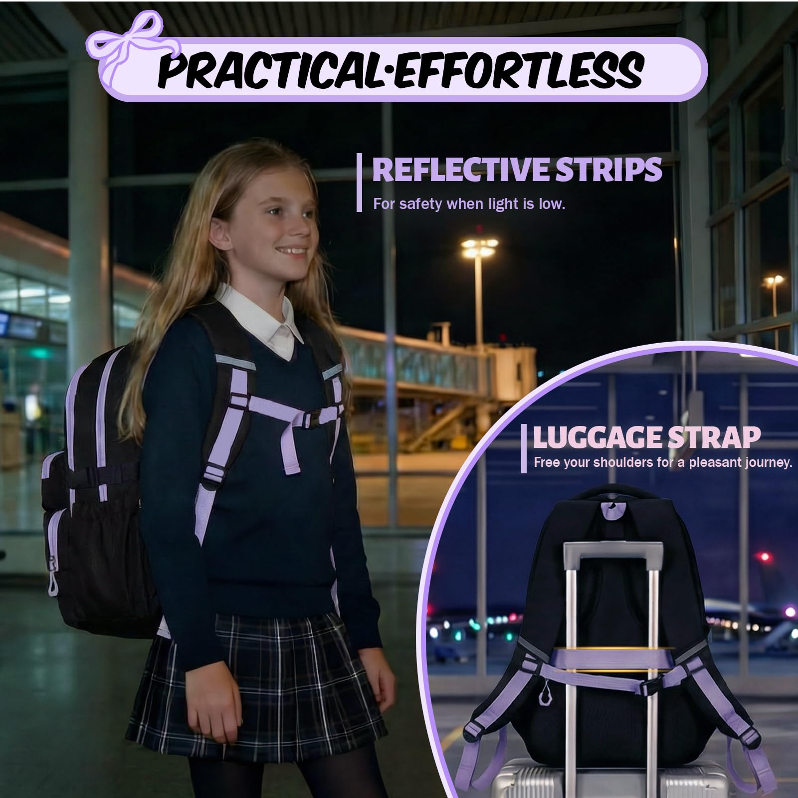Amythe Cartable pour Filles Primaire et Collège - Sac à Dos Enfant Ergonomique avec Bandes Réfléchissantes - Sac D'école Fille CE2 CM1 CM2 Imperméable Léger pour École Voyage -Violet