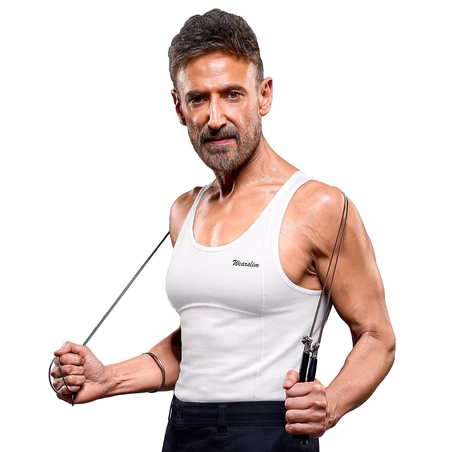 Wearslim Premium Men's Super Combed Cotton Elastene Stretch Fabric Tummy Tucker Vest for Man with Extended Length for Easy...