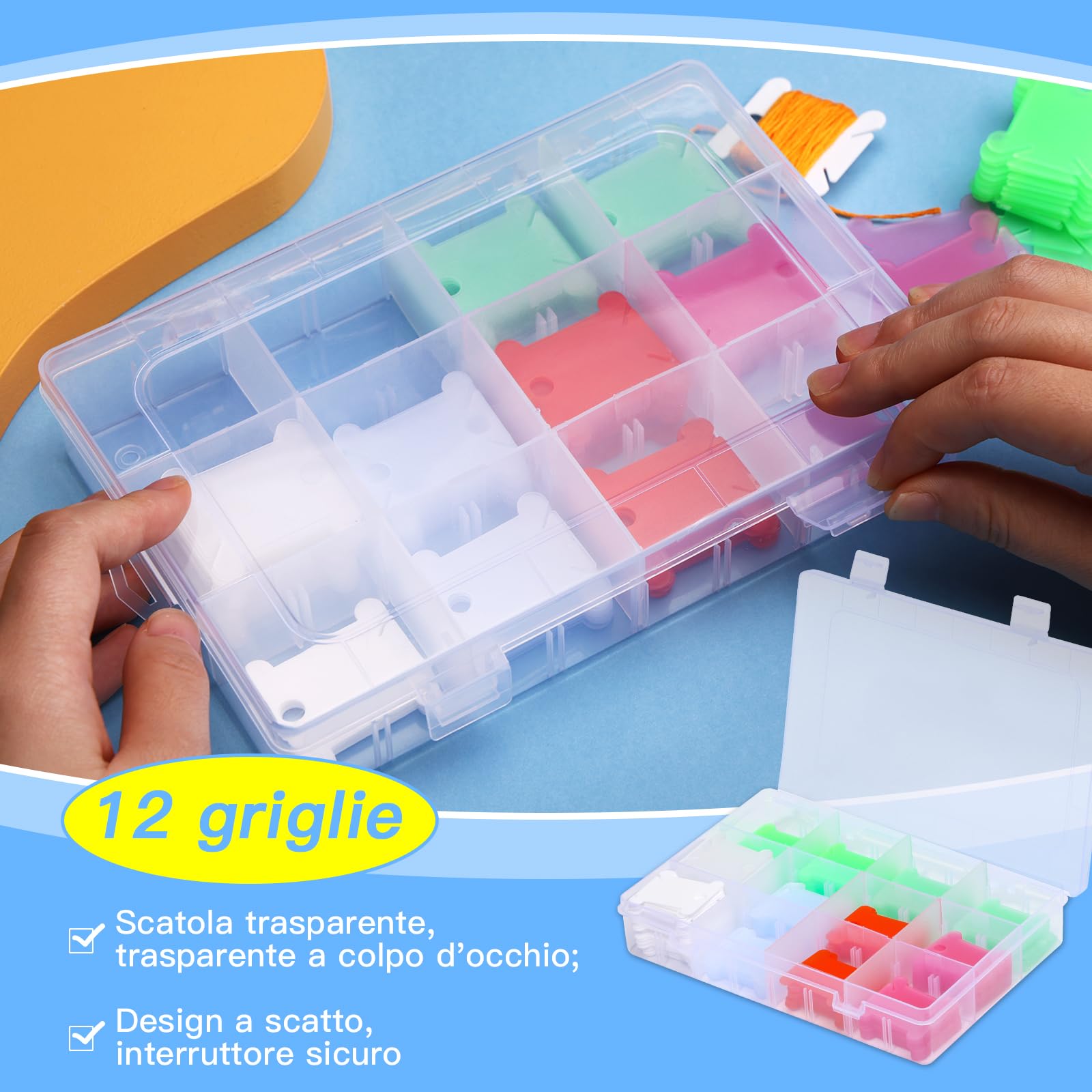 100 Bobine Filo Ricamo + Avvolgitore - Organizzatore Per Punto Croce Fai Da Te