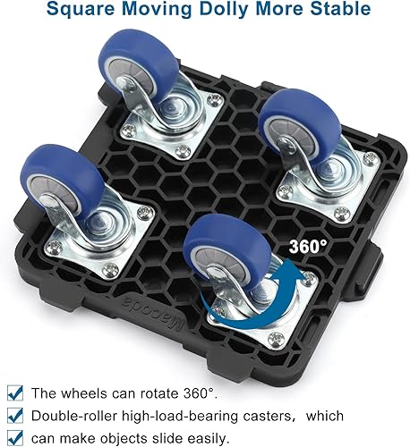 Miniatura 5 de Muevadores de muebles con ruedas, 4 ruedas, plataforma plana pequeña, capacidad de 600 libras, color negro
