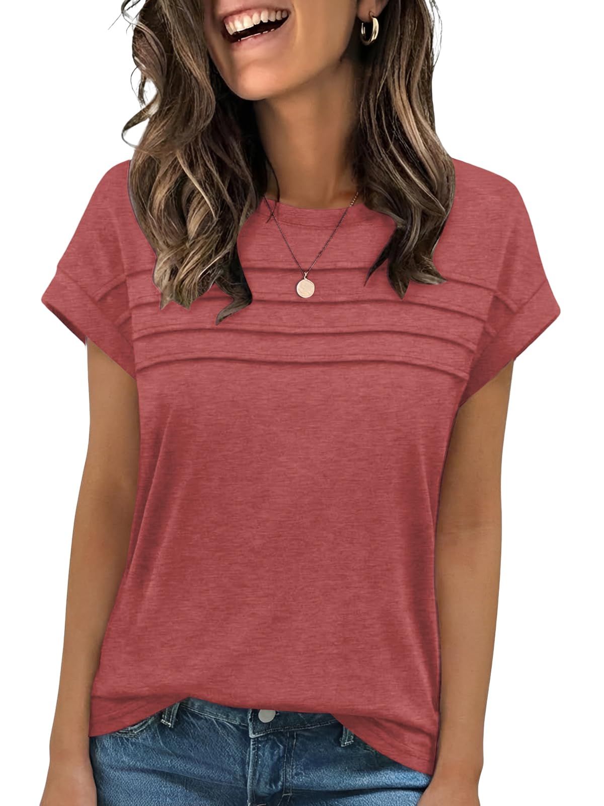 Cuptacc Tops Für Damen Basic Tshirt Elegante Damen Sommer Oberteile Freizeit Tunika Sommer Frühling Rot XXL 50-52