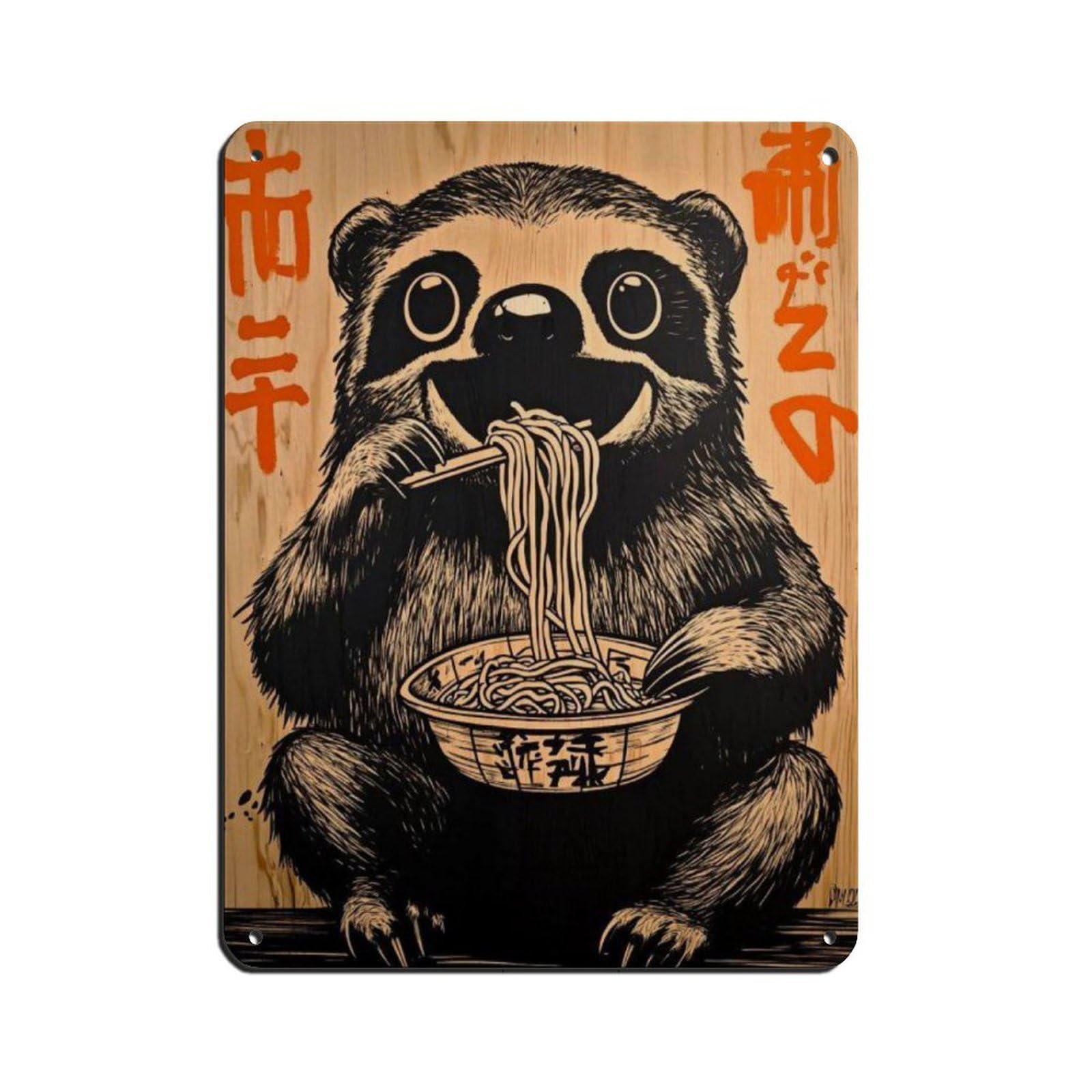 Cute Sloth Eating Noodles Poster, Retro Poster Metal Tin Sign Chic Art Retro Iron Painting Bar People Cave Cafe Family Garage Poster Wall Decoration 12x16inch(30x40cm)