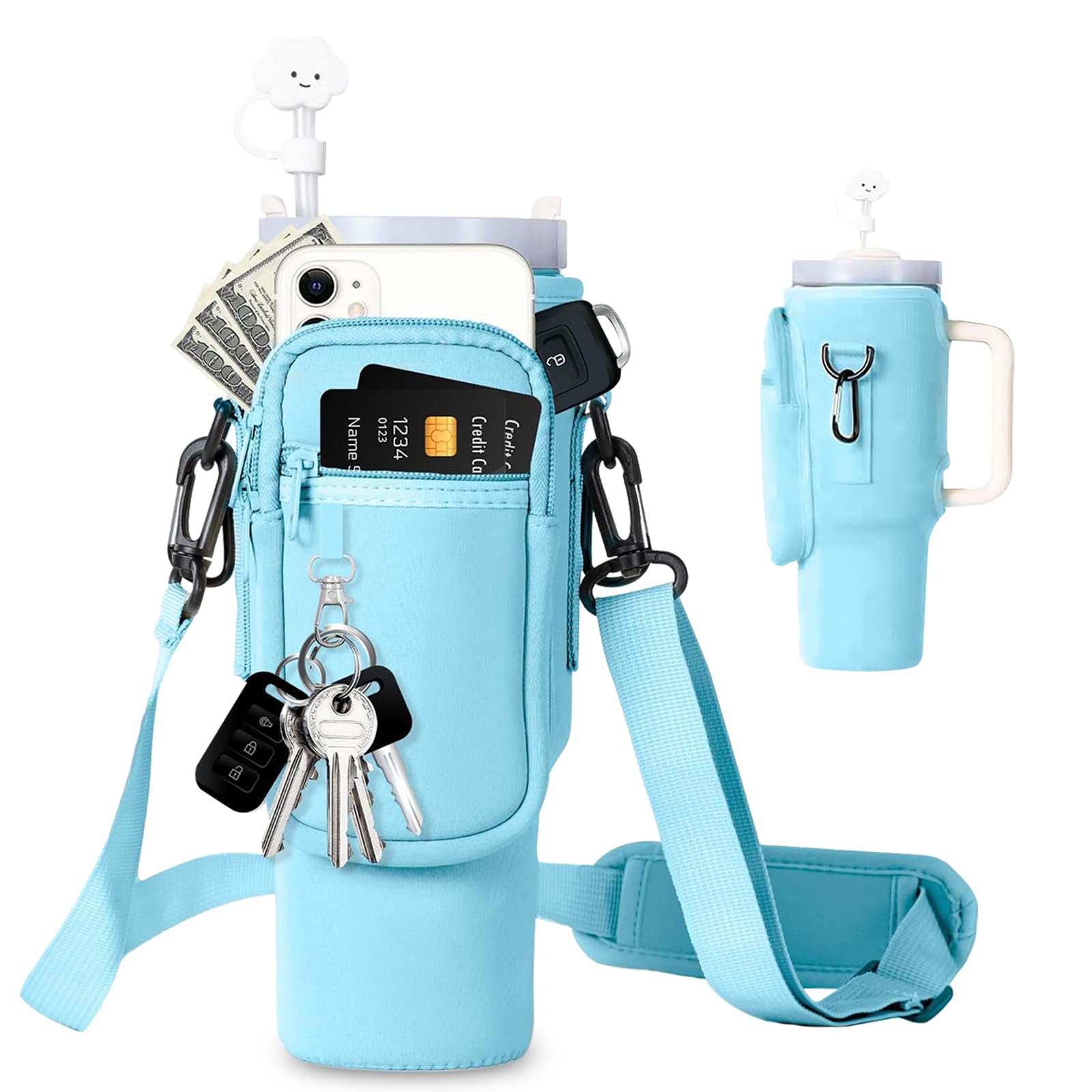 Torba na kubek Stanley Cup 1,2 l / 40 oz – praktyczna torba do przenoszenia z kieszenią na telefon komórkowy, breloczek do kluczy i regulowanym paskiem do użytku na zewnątrz, do biura, podróży i