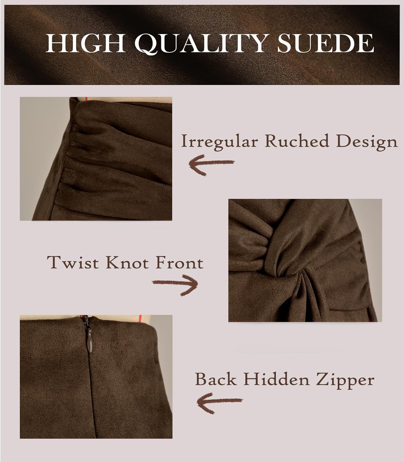 Faux Suede Mini Skirt Fall Winter Bodycon Short Suede Mini Skort for Women - Image 5