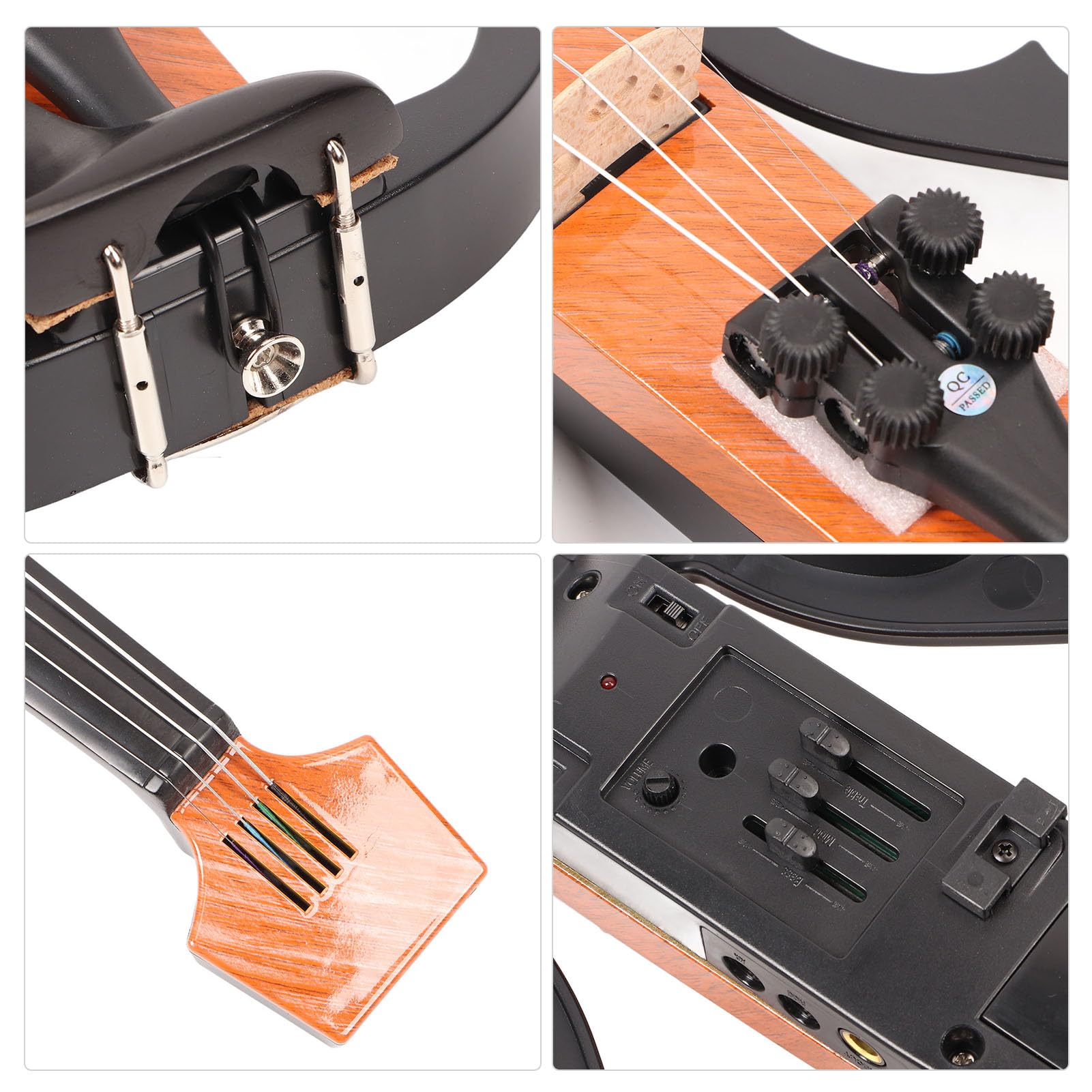 POENVFPO Violino Elettrico Silenzioso 4/4, Violino Elettrico in Acero e Fibra di Carbonio con Regolatore del Suono, per Pratica e Performance