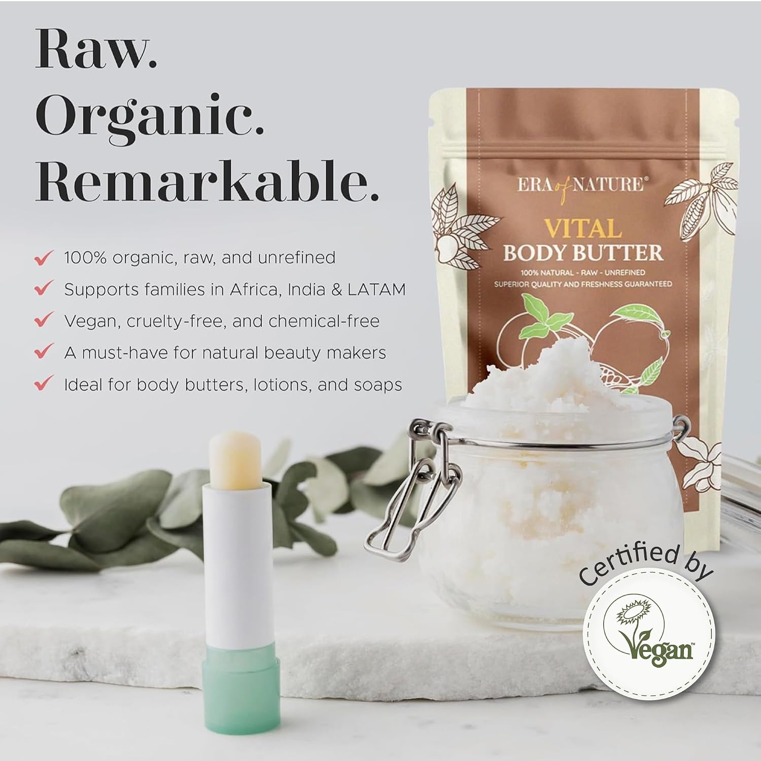 era of nature Organic Shea, Mango & Cocoa Body Butter – Raw, Unrefined, 100% Natural – Perfect Base for DIY Skincare, Body Butters, Lotions, Soaps & Lip Balms – Essential for Homemade Creations – 8oz image 4
