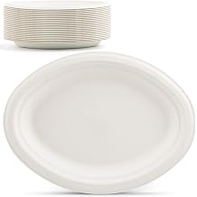 Mat Board Center Compostable Plates 10 Inch 125 Count Bagasse Oval