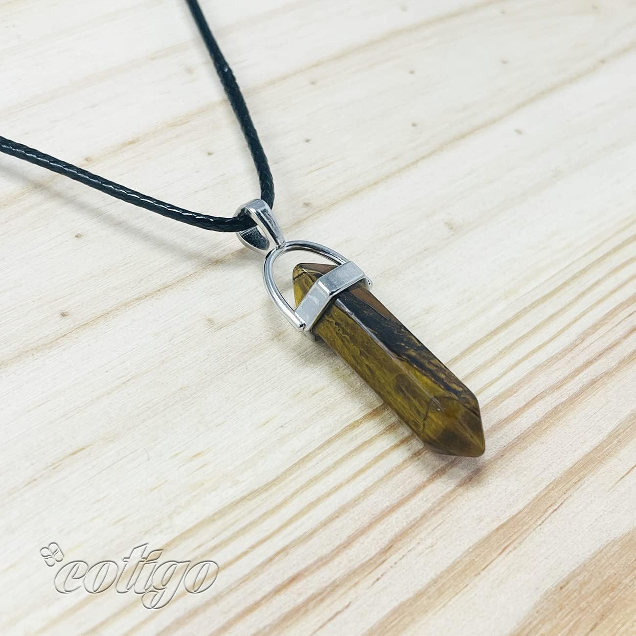 cotigo, Colgante de Piedra Natural de Forma de Punta - Incluye una Cadena de Hilo Encerado Negro 45cm - Distintas Piedras Semipreciosas