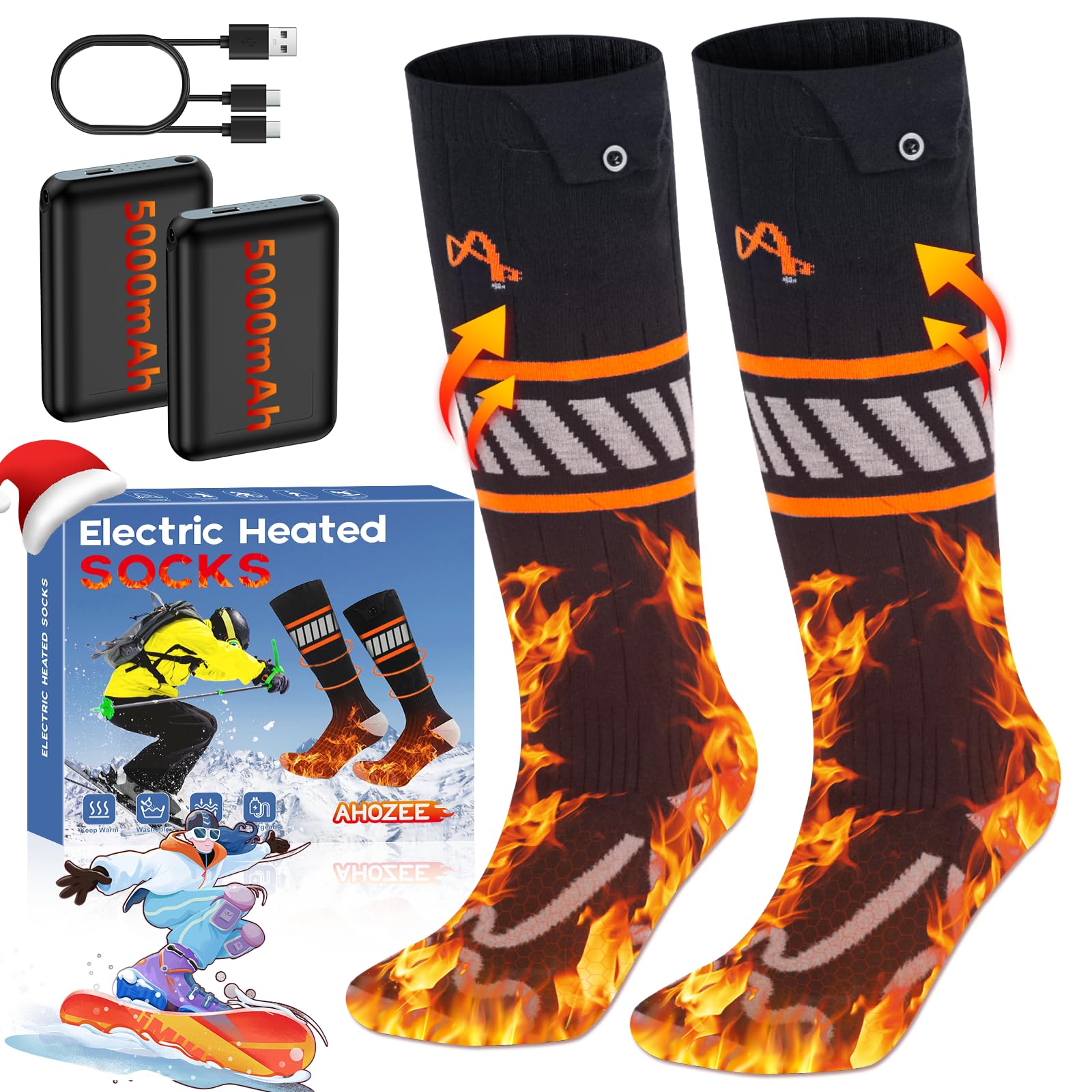 Chaussettes Chauffantes Rechargeables 5V 5000mAh 360° Heating Zone 4 Niveaux de Chauffage Homme Femme