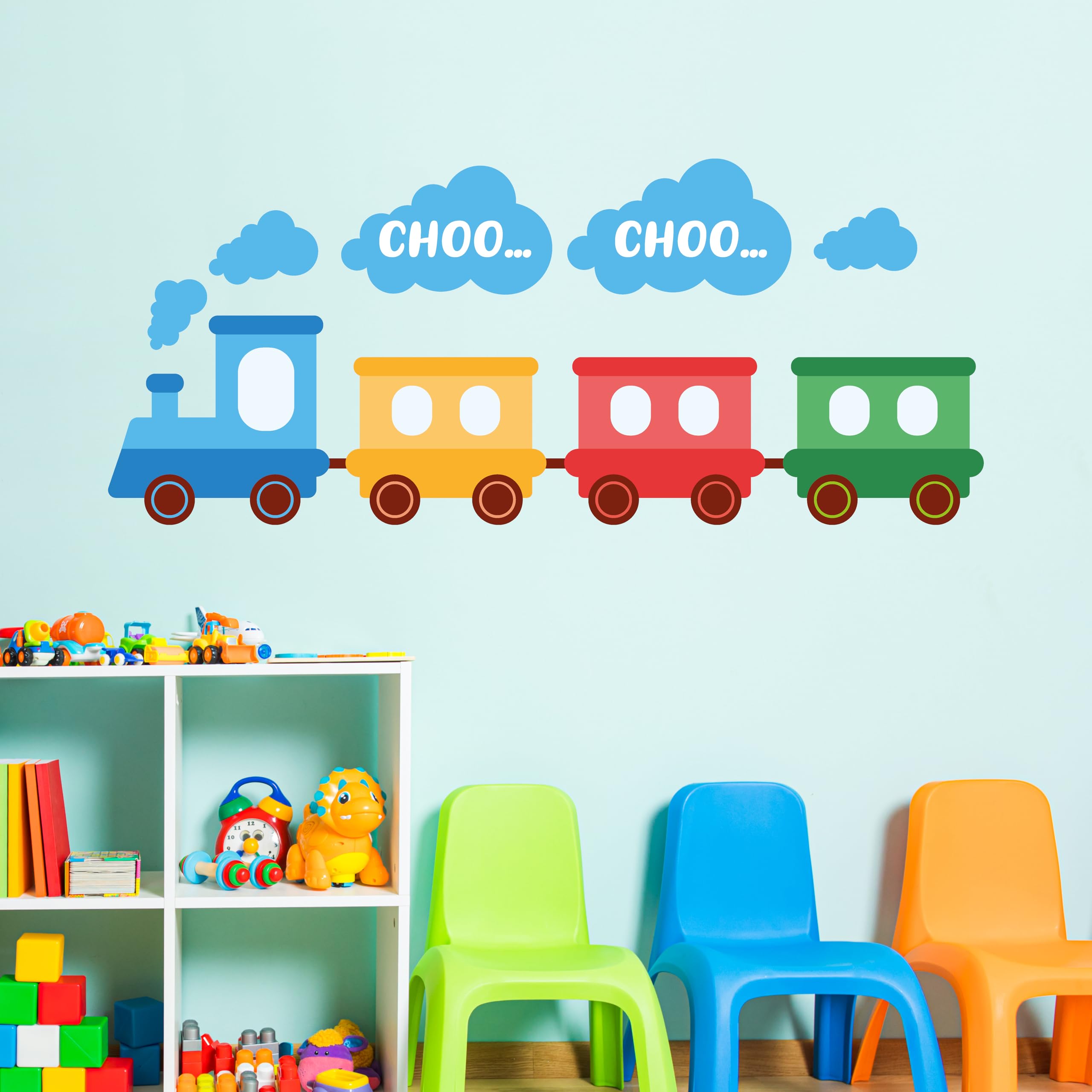 Themed Green Train Wall Sticker - Choo Choo Train Decal Wall Art (60Cm Width X 25Cm Height)
