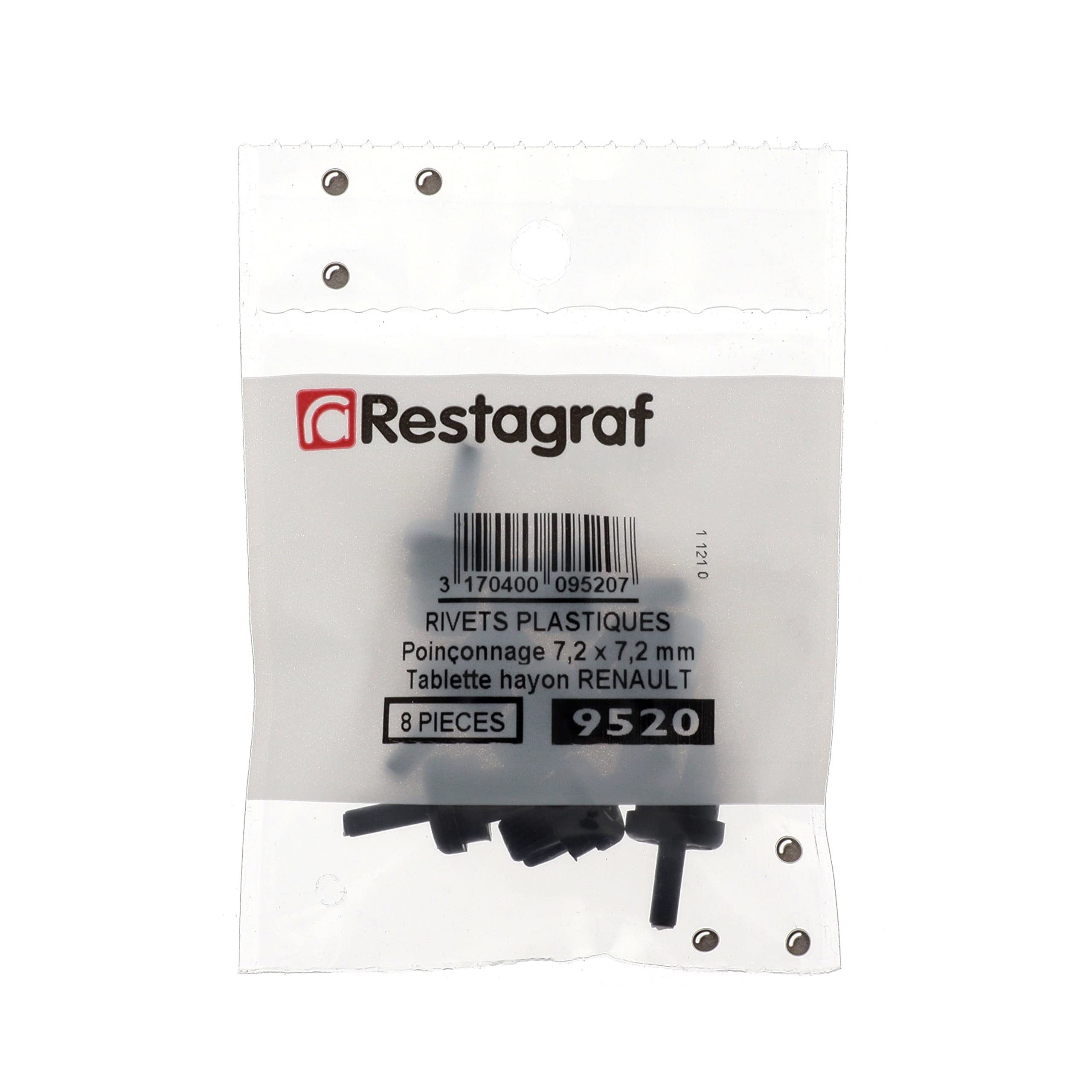 Restagraf - Rivet Plastique Pour Fixation Carrosserie - Pour Trou 6,2 à 6,5 Mm - Compatible Avec Citroën, Ford, Opel - Réf. 228168 - Blister De 4