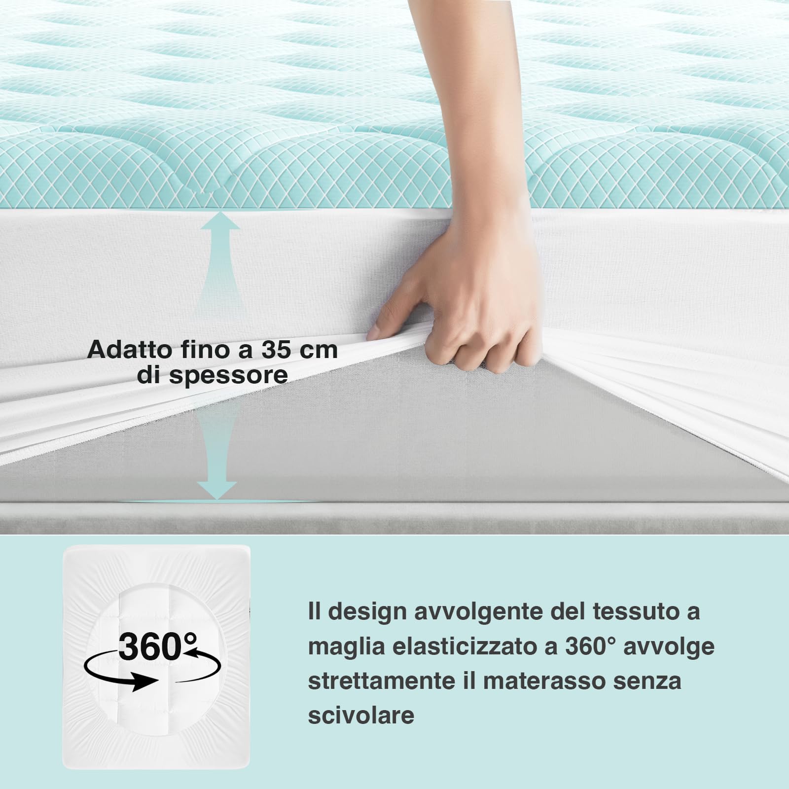 Novilla Coprimaterasso Matrimoniale Trapuntato di Tessuto 180x200cm, Topper Materasso Tocco Confort, con Imbottitura in Fibra, Delicati Sulla Pelle, 30cm Bordo Elastico, Lavabile