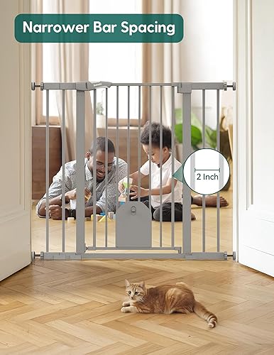 Miniatura 5 de Babelio Puerta de bebé con cierre automático de 36 pulgadas de alto con puerta de gato, puerta de metal de 29 a 43 pulgadas para puerta, escaleras