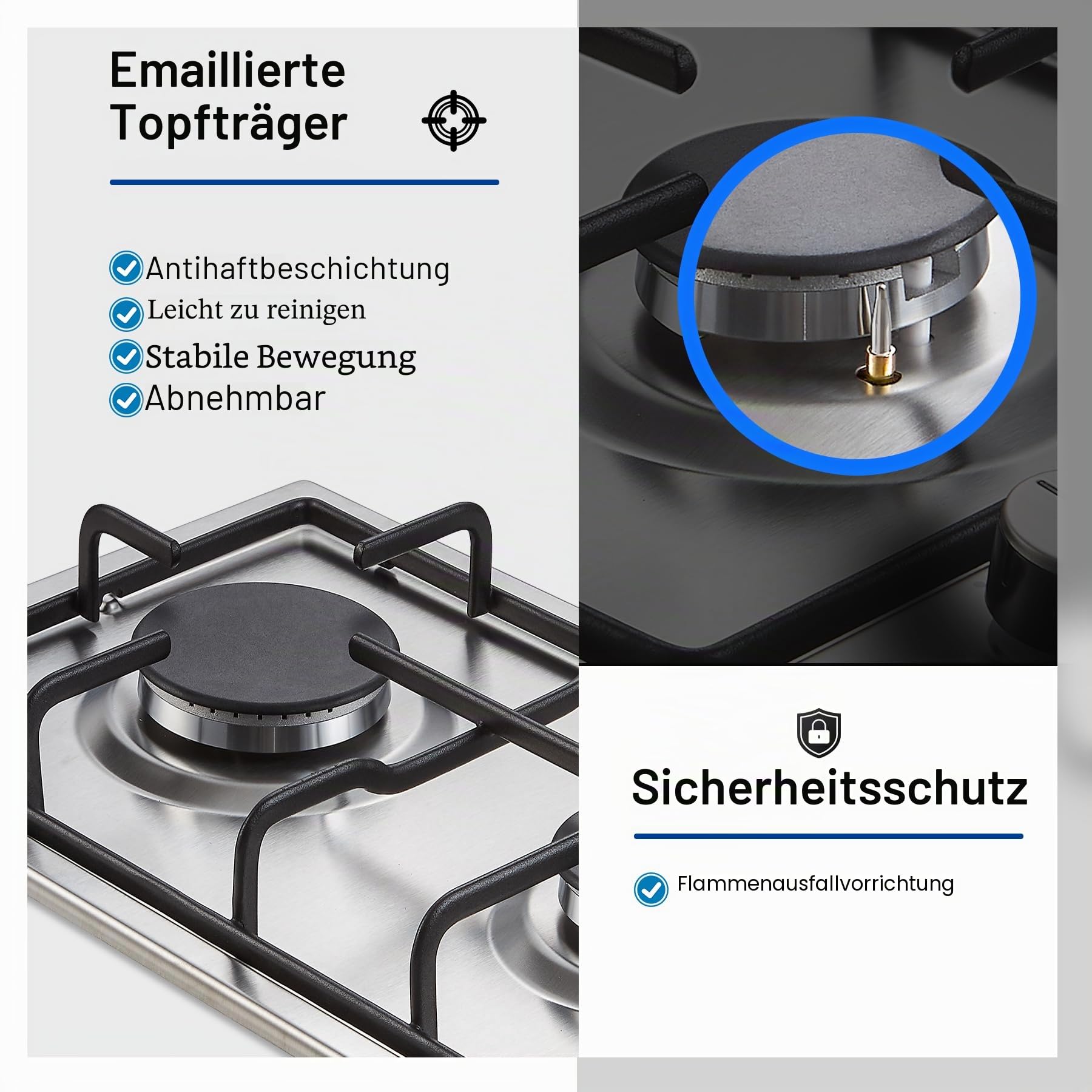TopStrong Gaskochfeld 2 Flammig 30cm Edelstahl mit Automatischer Flammenschutz 4200W Erdgas Propangas