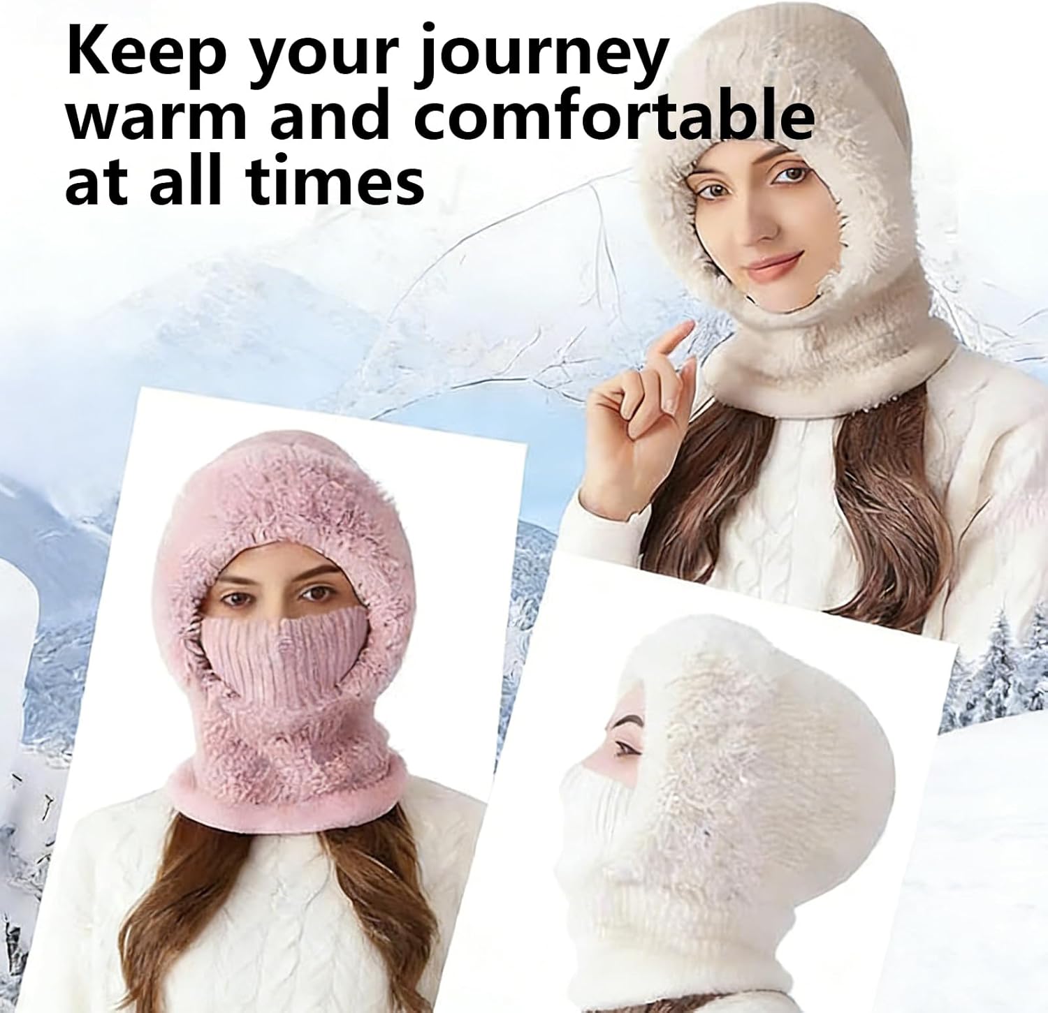 3-in-1 Women's Solid Color pom-pom Embellished Knit hat, Autumn and Winter Casual Warm Thick Knit hat, Windproof Knit Set - Image 6