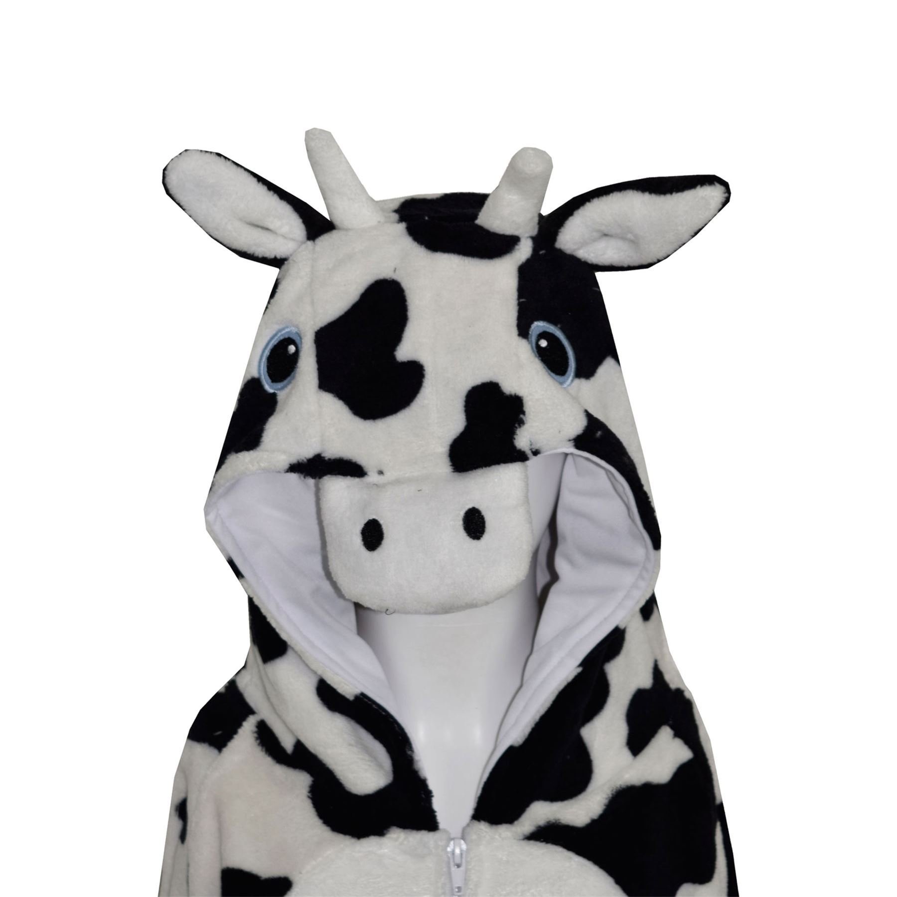A2Z 4 Kinder Mädchen Jungen Kuh Kostüm Tier Gesicht Overall Weich Plüsch Fleece Spielanzug Kapuzen Schlafanzug Einteiler Cosplay Anzug Alles in Einem Weihnachten Pyjama Für Kind Alter 3-14 Jahre