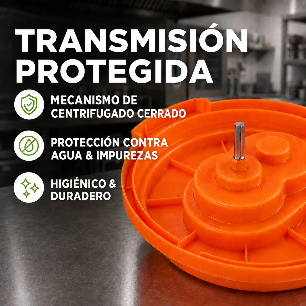 Centrífuga para Lechuga 25 litros, plástico Naranja, Ø 44 cm con Eje de transmisión Protegido, función de empaquetado y Manguera de desagüe, gastronomía, restaurantes escurridor de Ensalada
