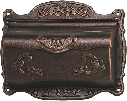 Antique Bronze Finishing Cast Aluminum Wall Mounted Mailbox, Weather-Resistant, Elegant Vintage Design. Size 17.5" D x 5.3" W x 12.25" H. Includes 4 Pieces Finish Mounting Screws