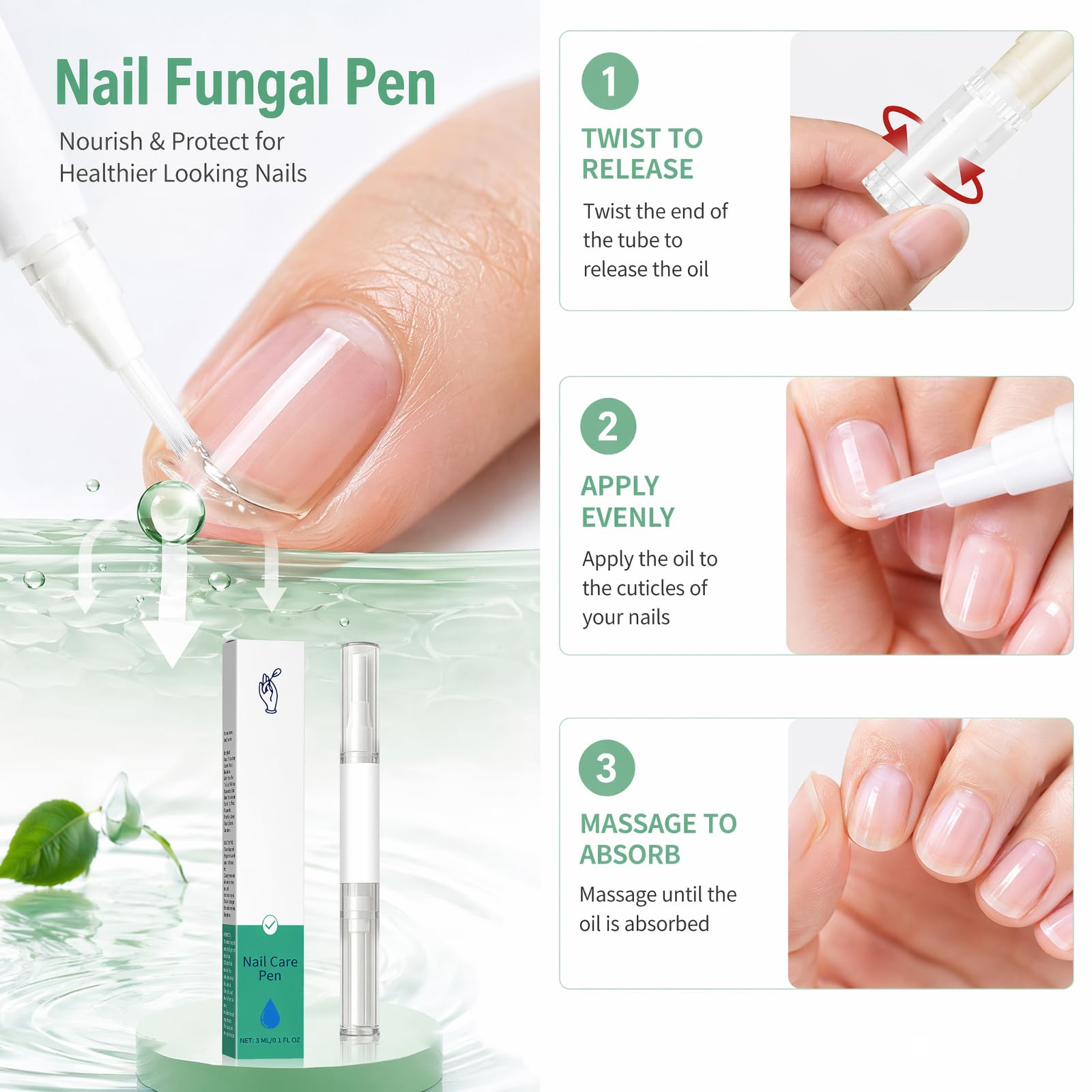 Nail Care Pen, 2 Stück Nagelpilz Stift zur Nagelpflege Fingernägel & Fußnägel, Nagelpilz Pen mit Teebaumöl & Aloe Vera, Schnelle Absorption Nägel Nähren