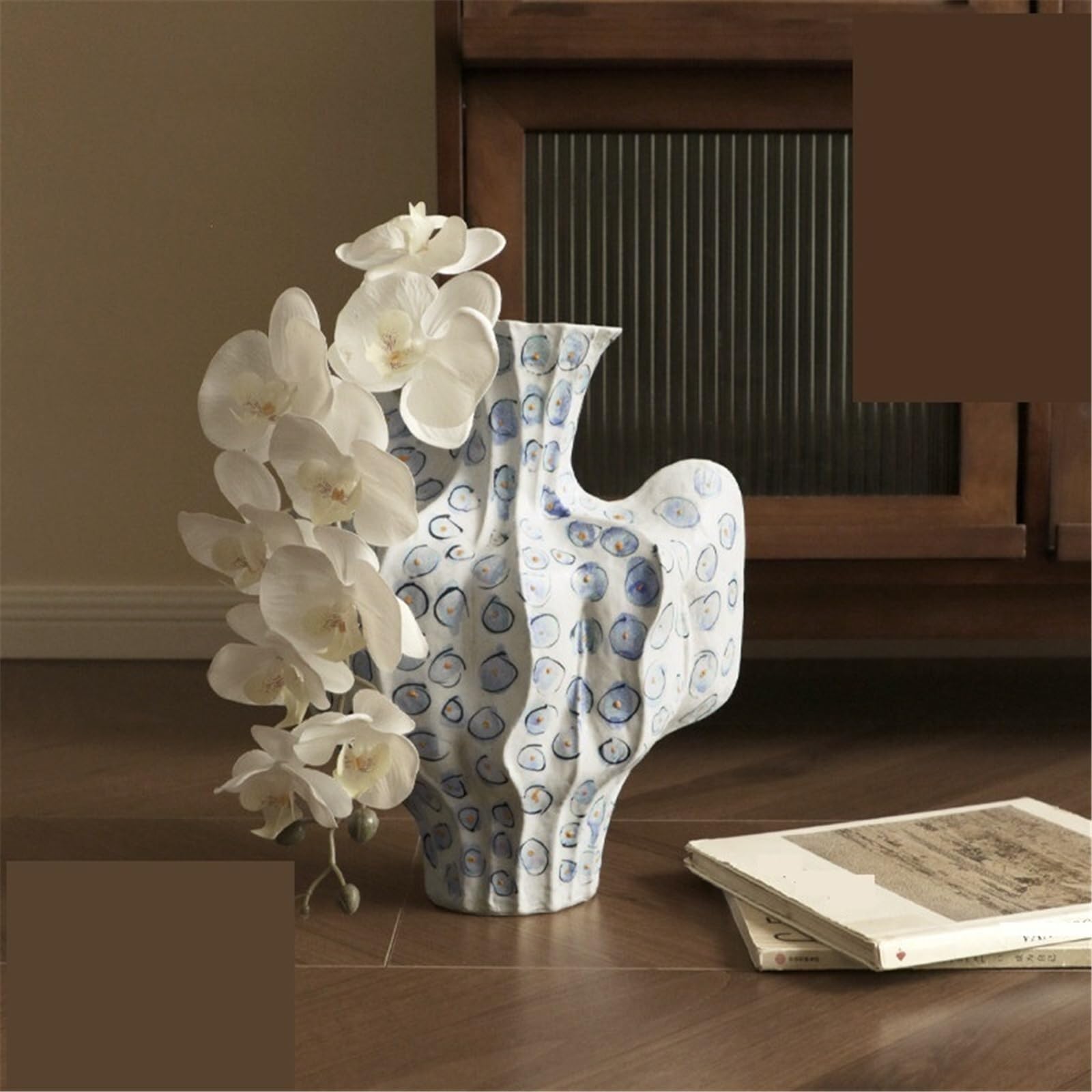 Wazon z kwiatami Retro lekki luksusowy ręcznie malowany ceramiczny wazon artystyczny niebieski statek kwiatowy salon dekoracja kwiatowa