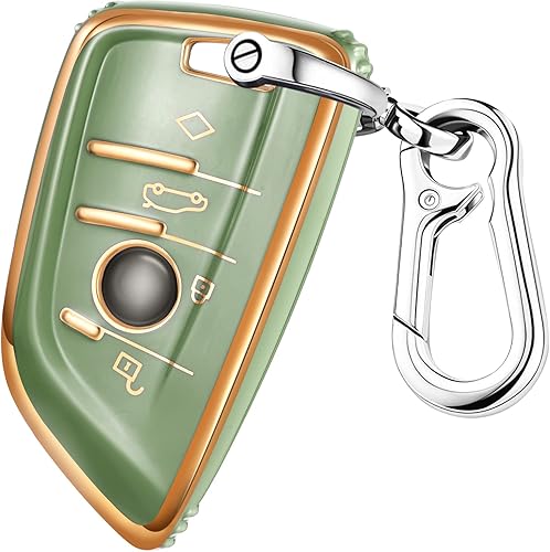 Funda para llavero BMW, accesorios para BMW 1 2 3 4 5 6 7 Series X1 X2 X3 X4 X5 X6 M5 M6 GT3 GT5 4 botones, funda de TPU+anillo en D + gancho