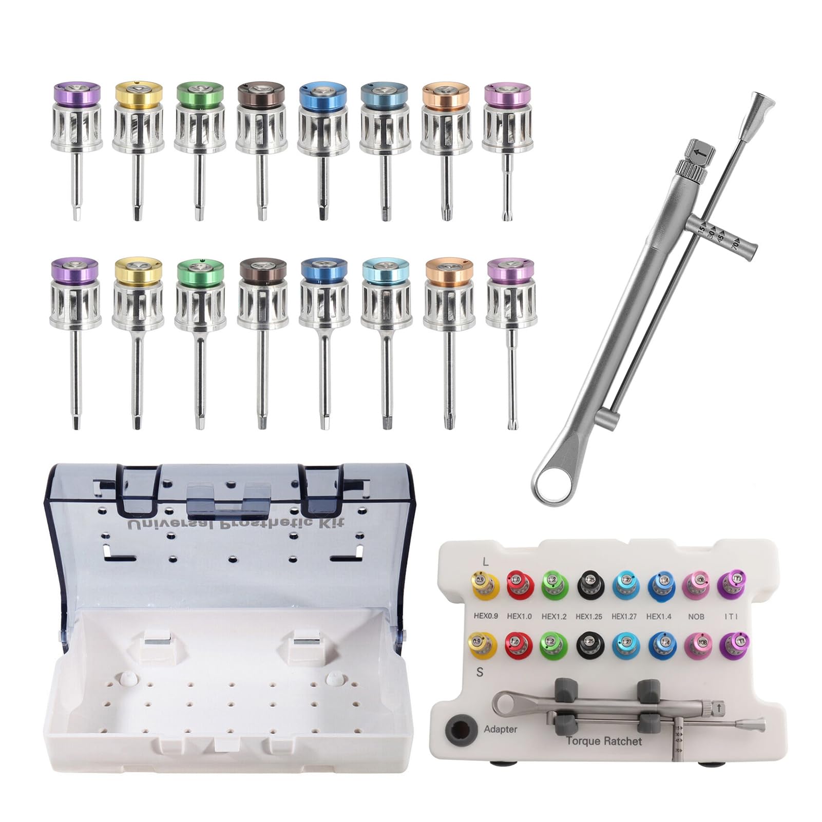 Dental Implant Torque Screw Driver Kit, 16 Pcs Universal Implant Screw Removal Set with Torque Ratchet, Dental Torque Arm Conversion Kit for Implant