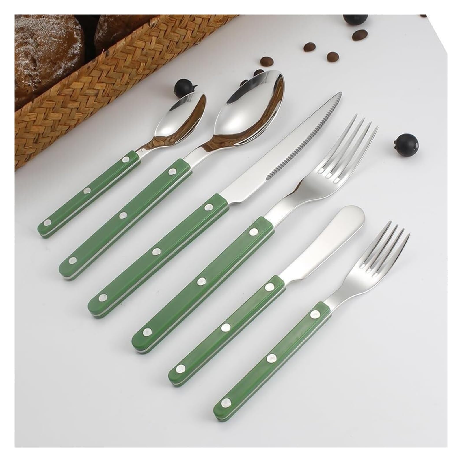 Posate in acciaio inox, set di piatti, posate in argento, 6/24 pezzi, manico con clip, chiodi, stoviglie 304, cucchiaio, coltello, forchetta in acrilico(Pink,4Set 24Pcs)