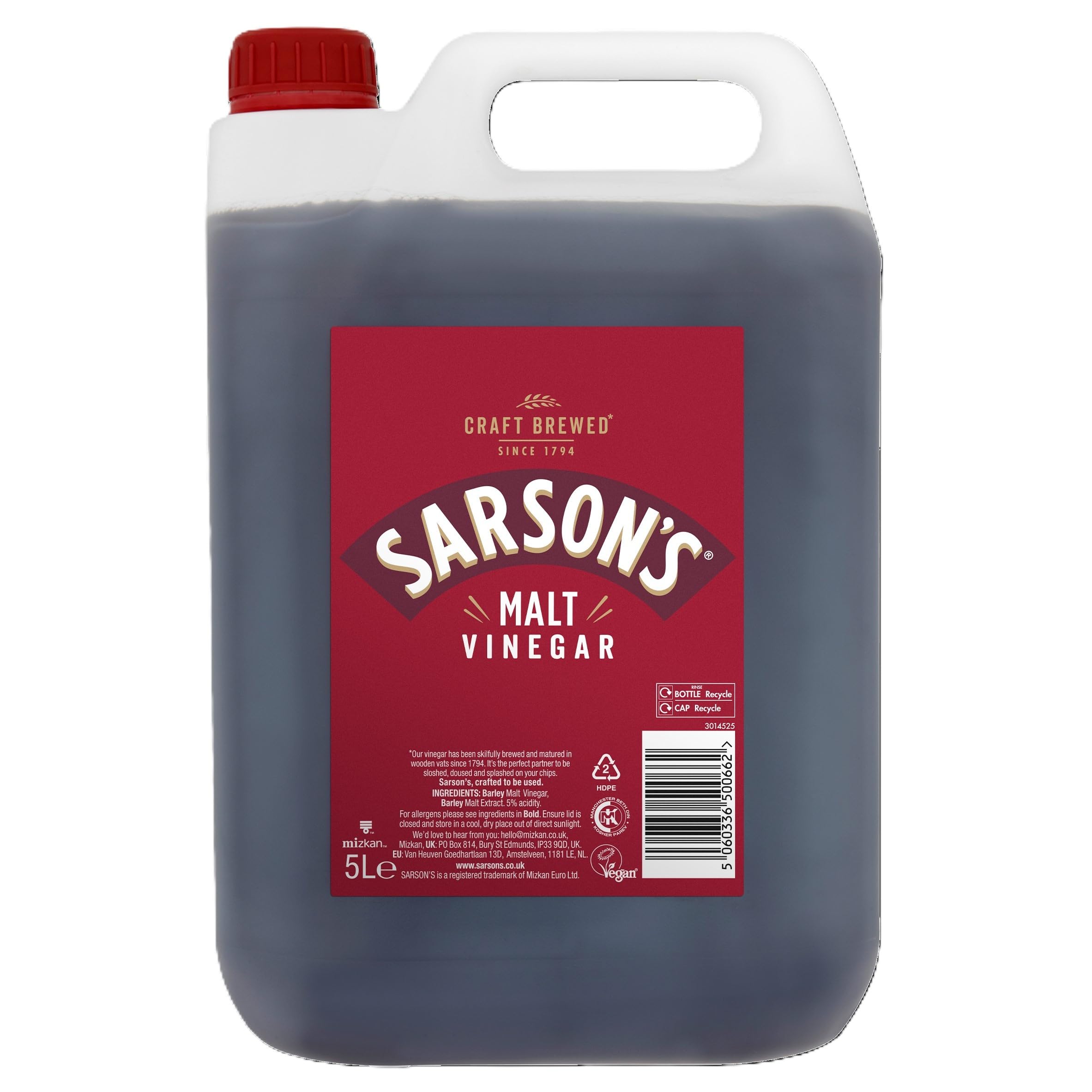 Sarson's - Malt Vinegar, 2 x 5L - British Vinegar - Classic Taste for Chips, Marinades, Condiments - Traditional UK Recipe, Gluten-Free