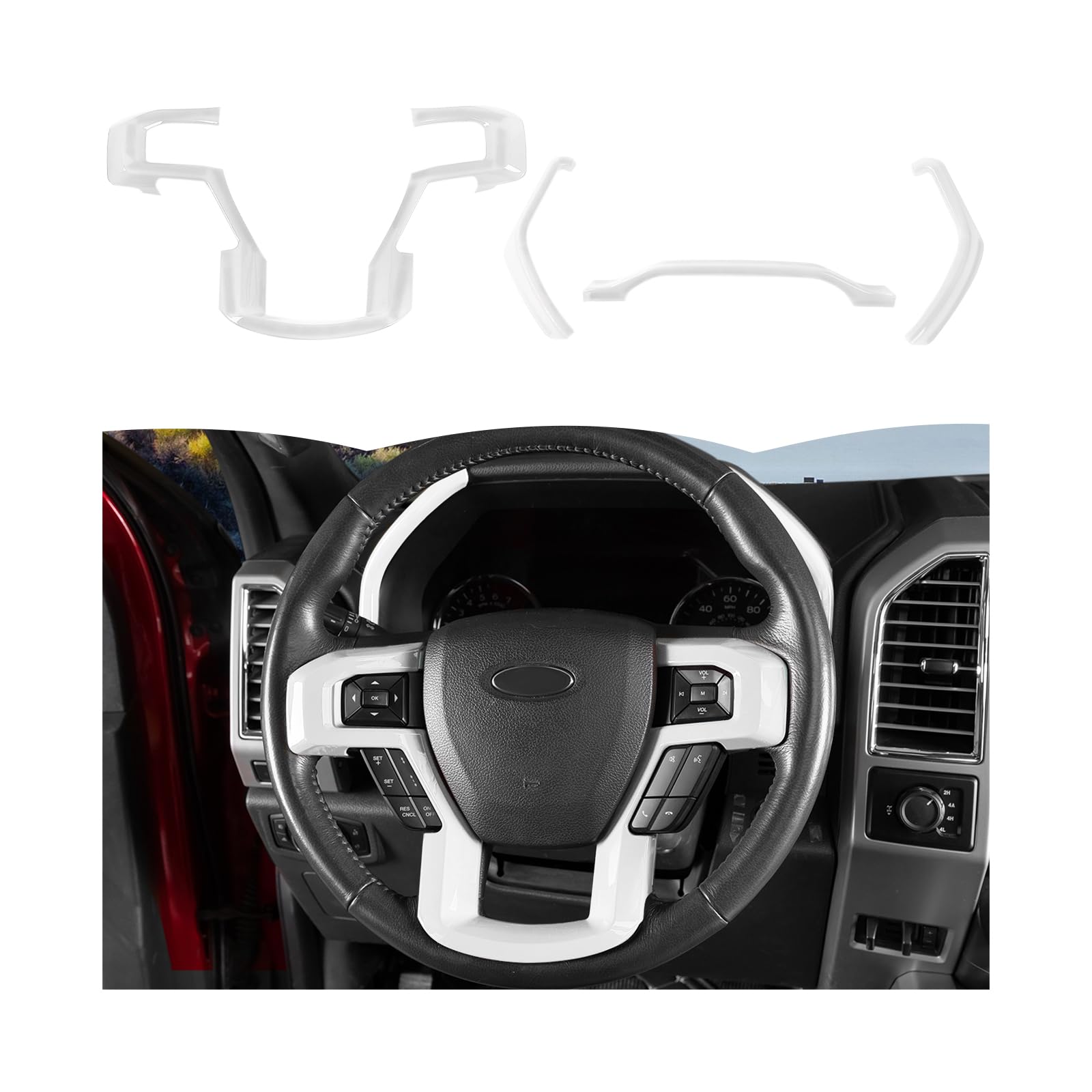 RT-TCZ Dashboard Panel Cover Interior Trim Kit Decoration Interior Accessories for Ford F150 2015-2020 (White)