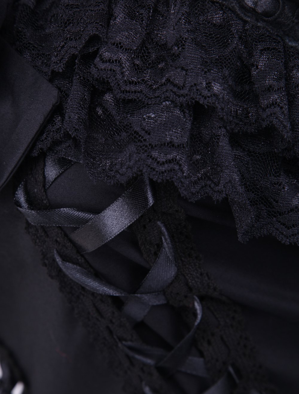 an*tai*na* Antaina Schwarz Baumwolle Rüsche Spitze Flieges Gothic Punk Sexy Knielang Elegant Lolita Cosplay Kleid