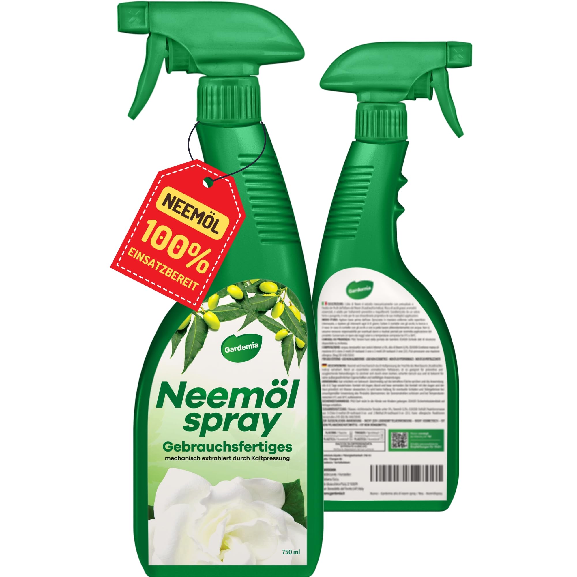Gardemia Neemöl Spray 750 ml gebrauchsfertig mit 100 % Neem pflanzlichen Ursprungs mechanisch durch Kaltpressung gewonnen