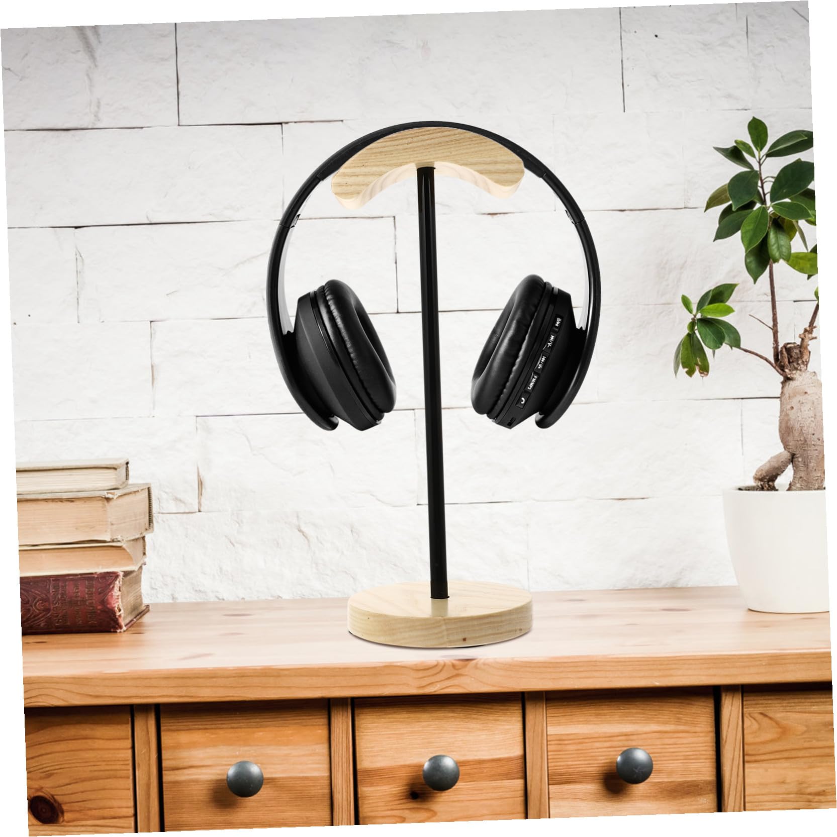 SHINEOFI Soporte para Auriculares de Madera Soporte para Gaming Diseño de Gancho Arqueado Base Estable para Escritorio para Hogar y Tiendas