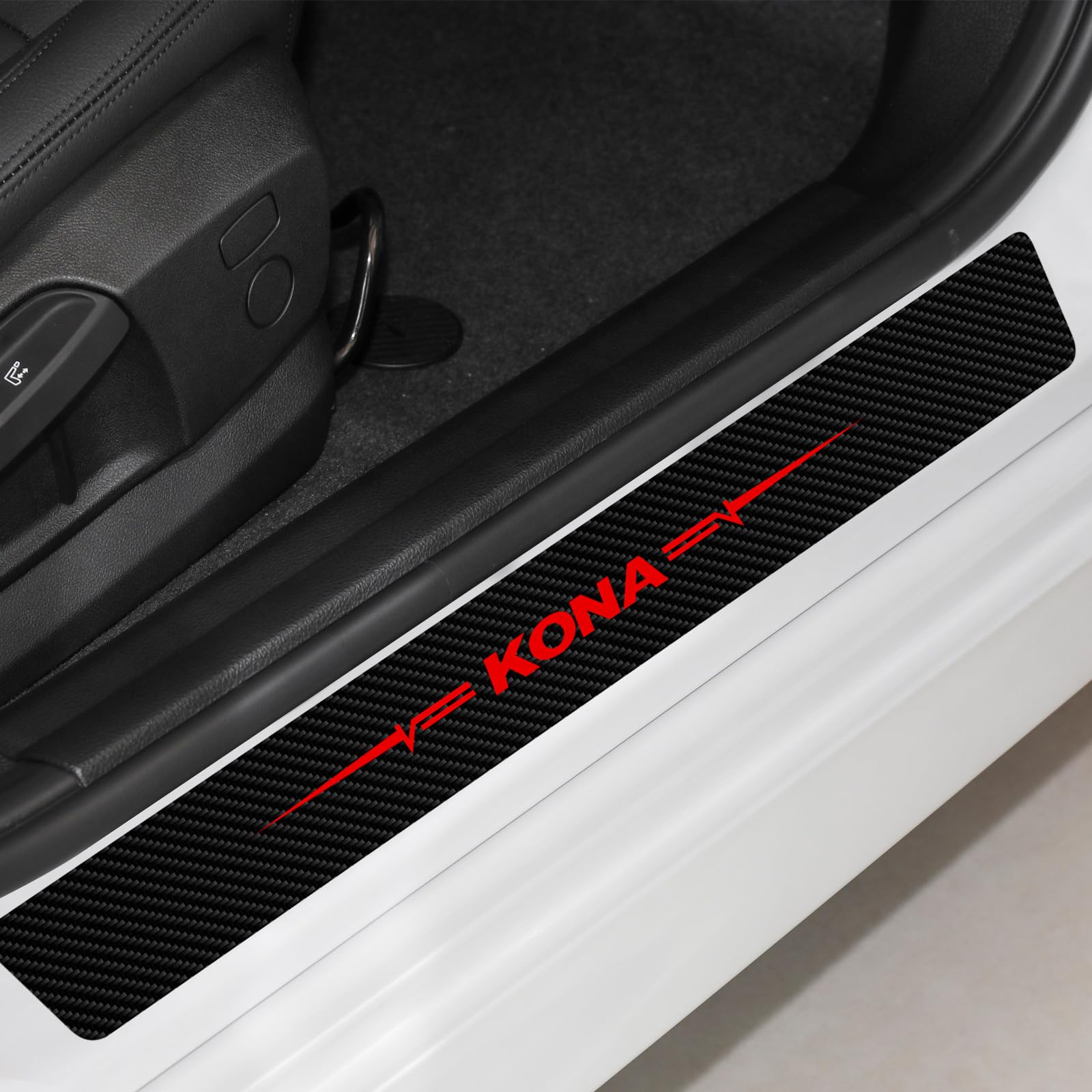 4Pcs Car Door Sill Protectors for KONA Accessories, Carbon Fiber Leather Door Sill Sticker for KONA, Car Scuff Plate Entry Guard Threshold Scratch Protection Sticker