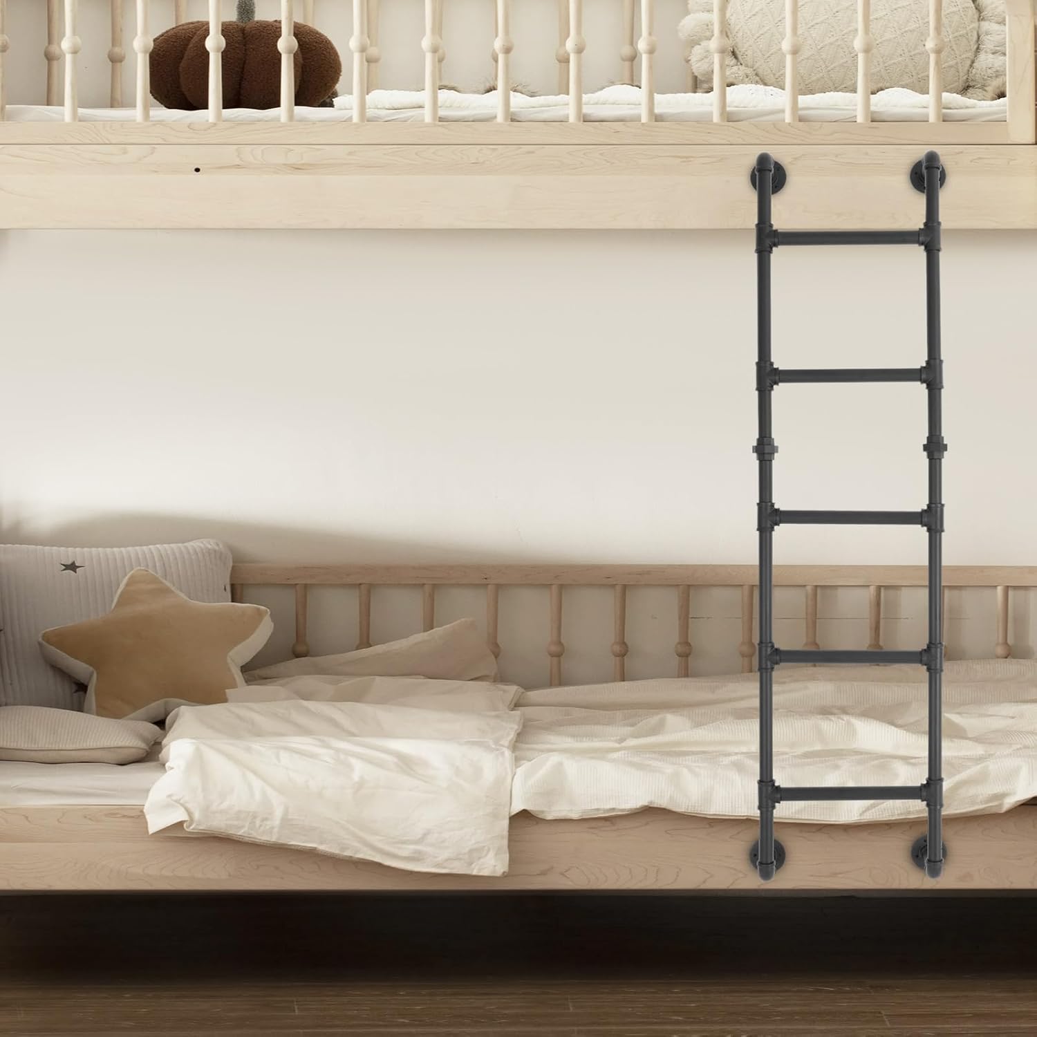 165cm/65in Basement Window Well Egress Ladder, Easy Install, Durable & Safe Black Carbon Steel Attic Bunk Bed Ladder, 5-Step Wall/Floor-Mounted Ladder, Loads 441lbs