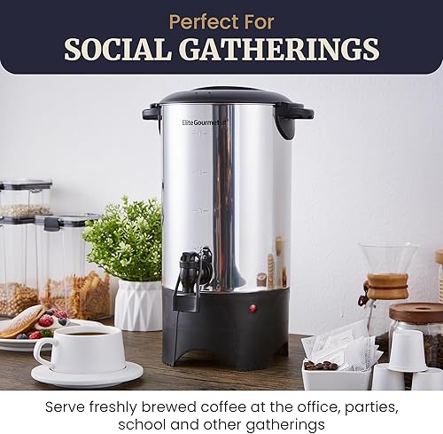 Miniatura 10 de Elite Gourmet CCM040 - Urna de café de acero inoxidable de 40 tazas, filtro extraíble para una fácil limpieza, dispensador bidireccional con asas